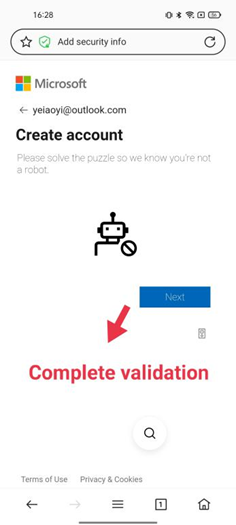 Microsoft account details validation 
