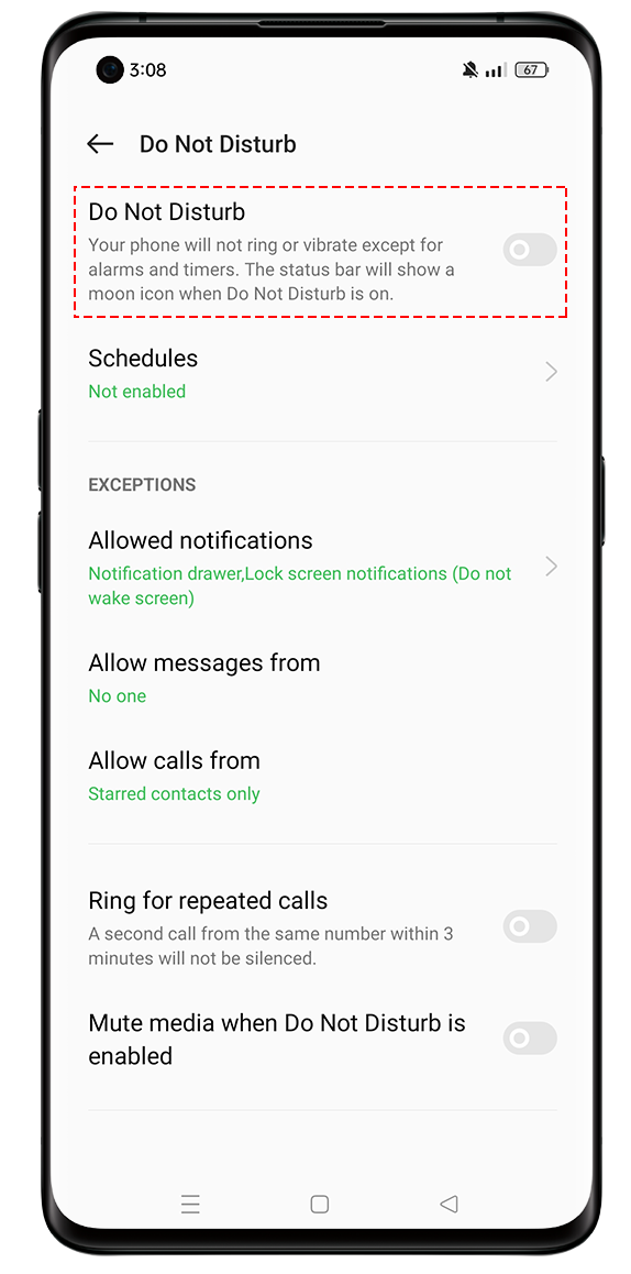 OPPO Do Not Disturb Settings