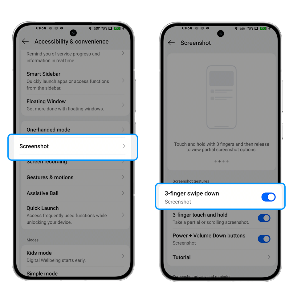 Gesture screenshot settings