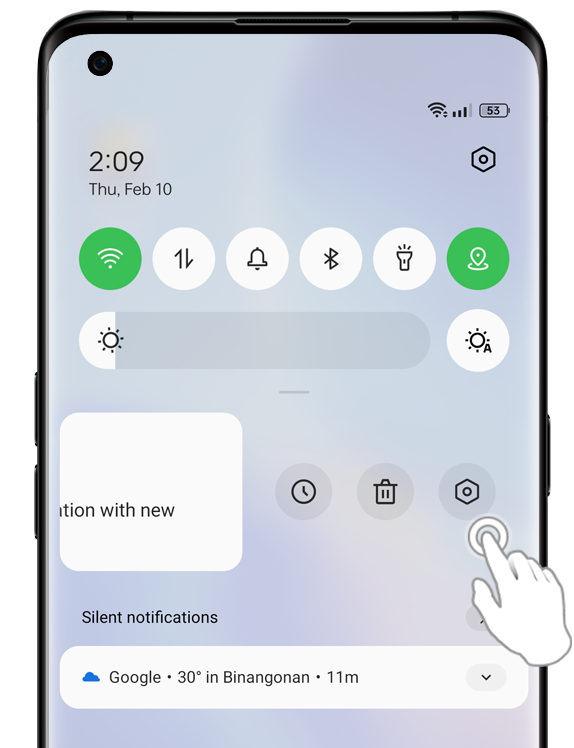 Tap on the Settings on OPPO phone's notification