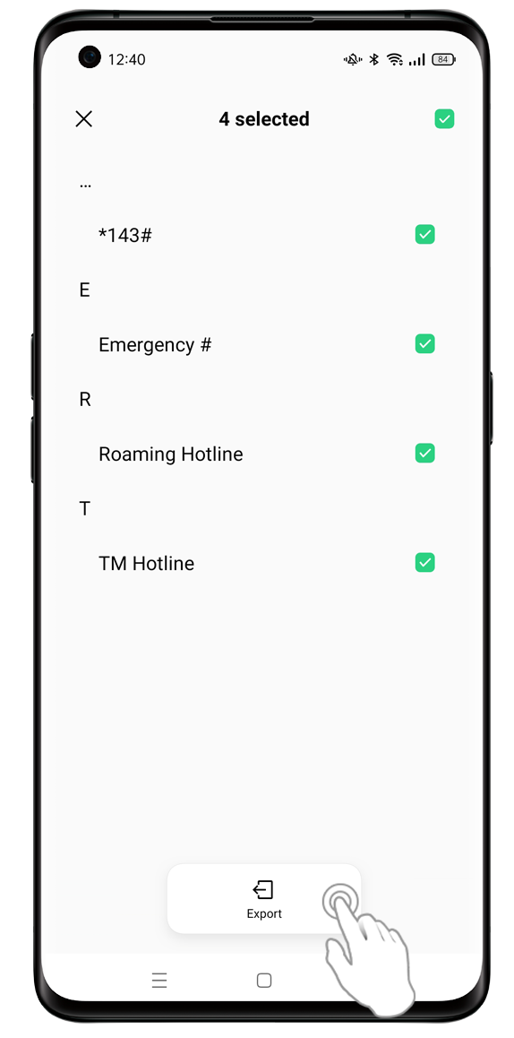 Export contacts from SIM card to OPPO phone through the Phone application