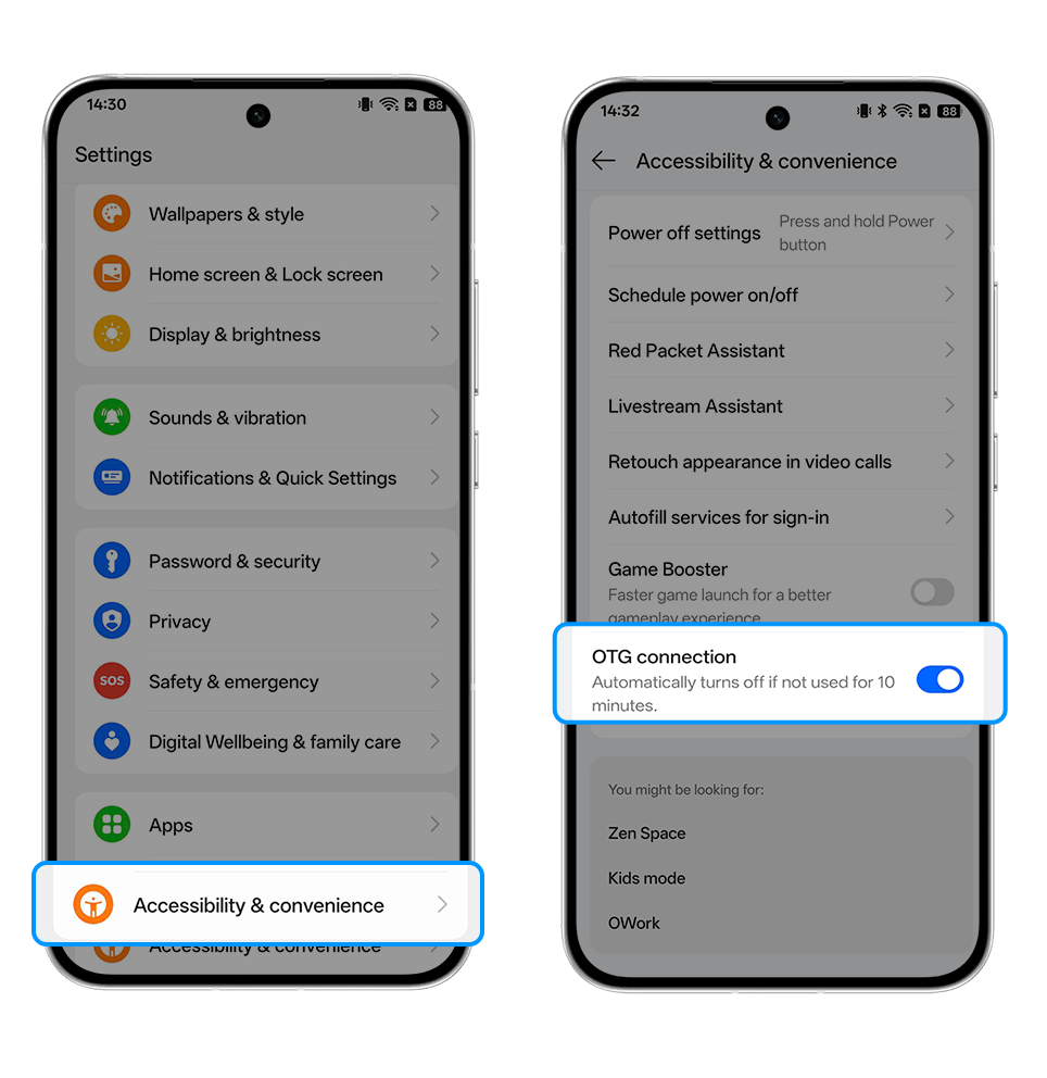 turn on OTG connection