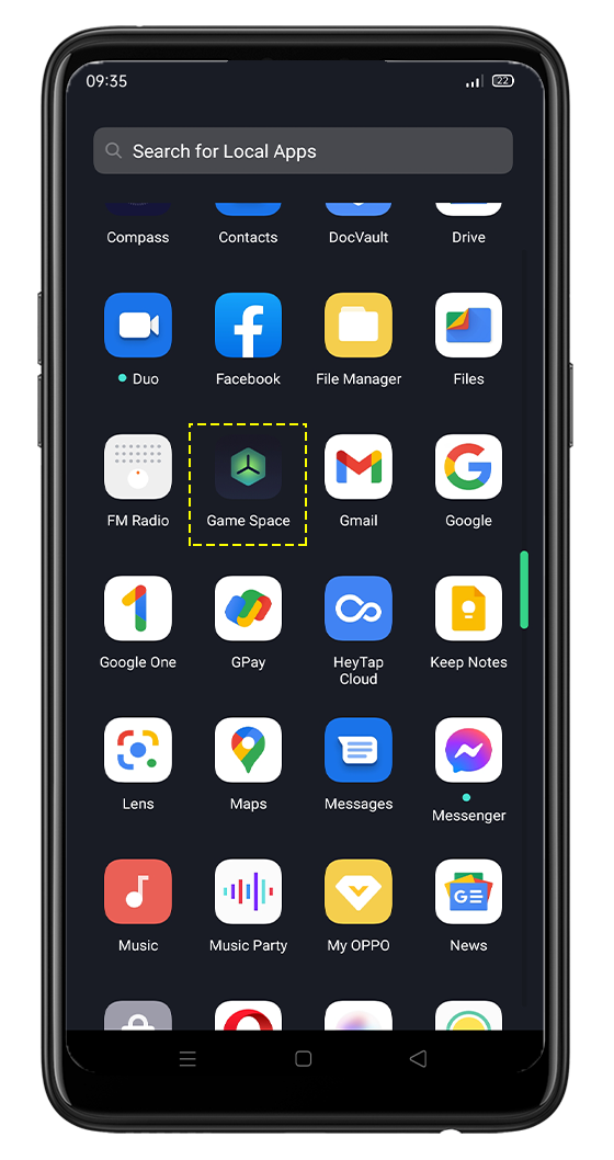 OPPO Game Space App Drawer