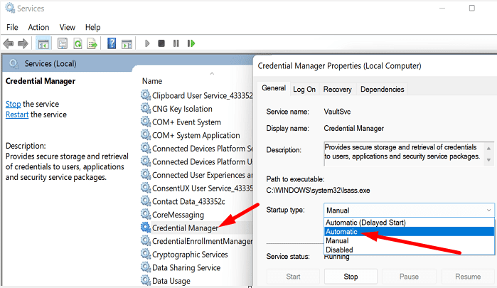 credential manager setting 