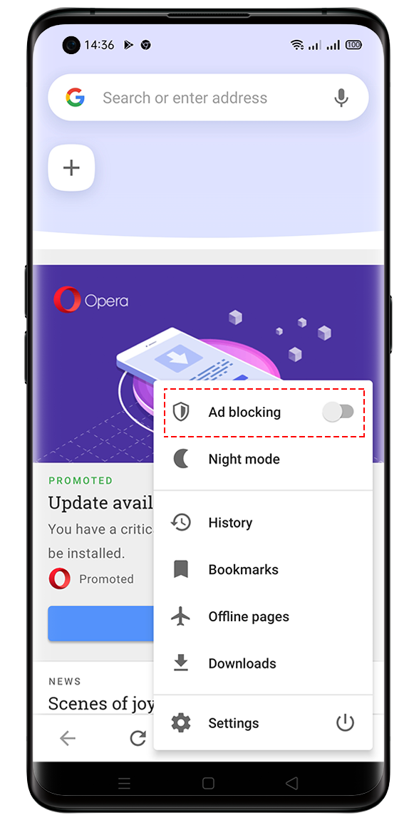 OPPO Opera Ad blocking