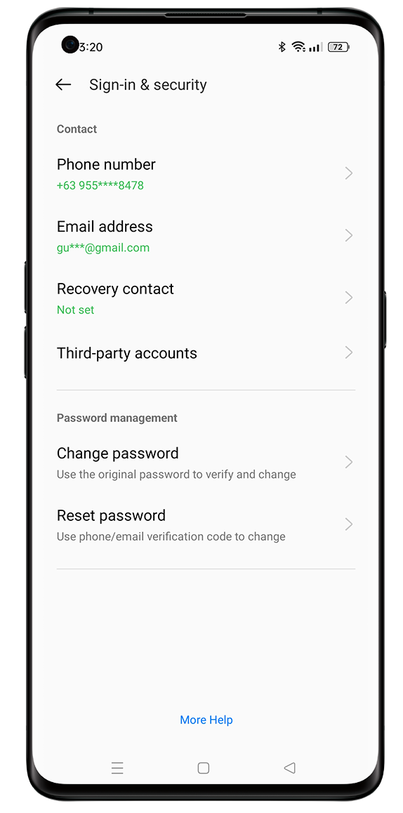 OPPO ID or HeyTap ID Sign-in and security