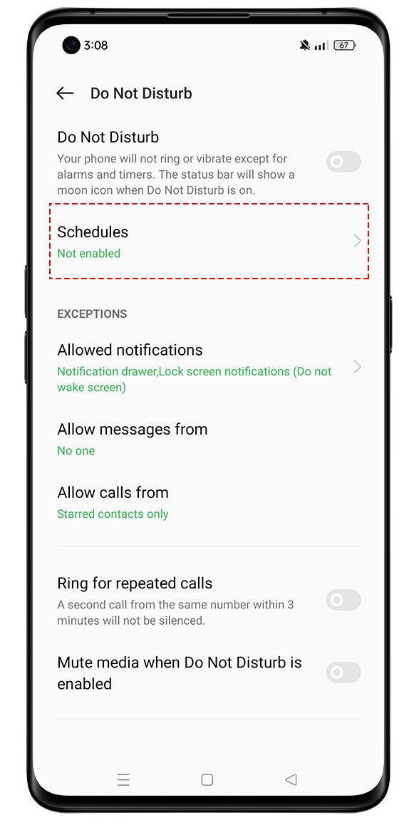 OPPO Do Not Disturb Schedules