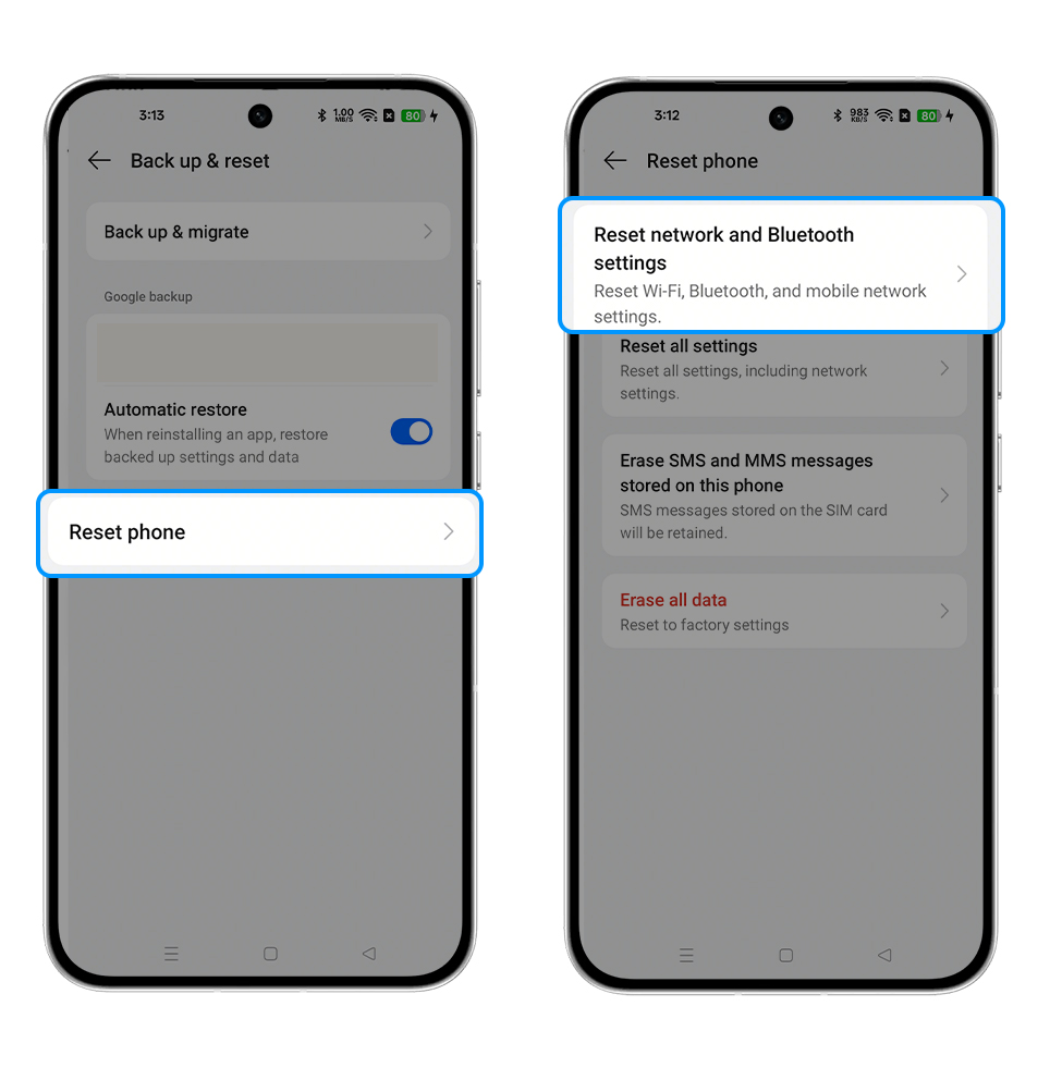 reset network and Bluetooth settings