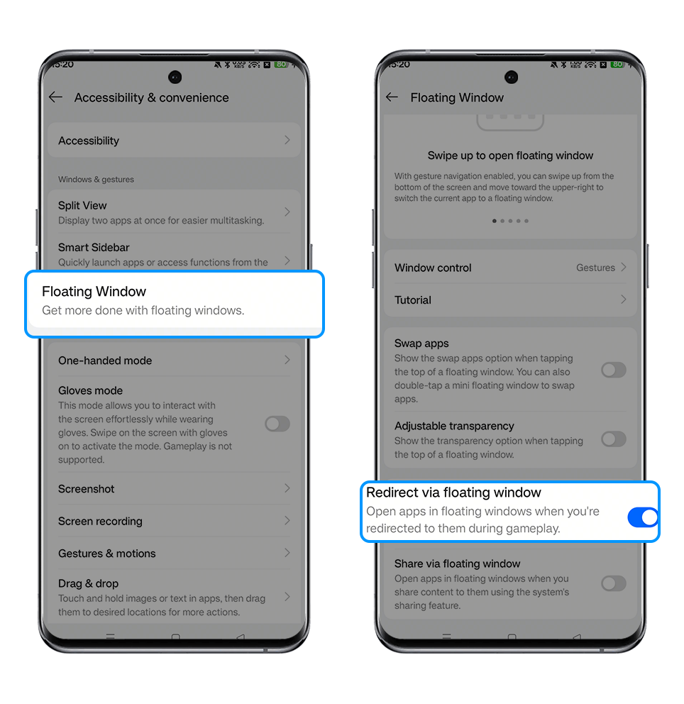 Redirect via floating window