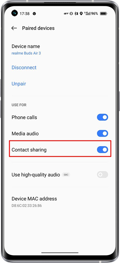 contact sharing in Bluetooth earphone 