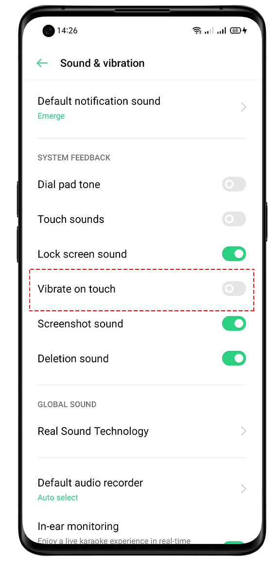 OPPO Vibrate on Touch