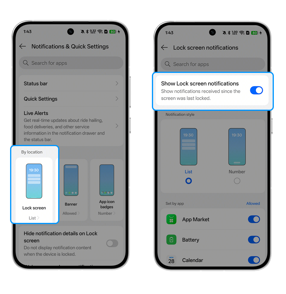ColorOS15 -16 lock screen notifications