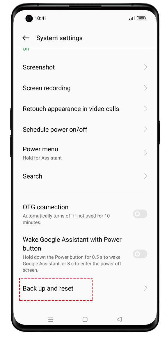 OPPO Back up and reset