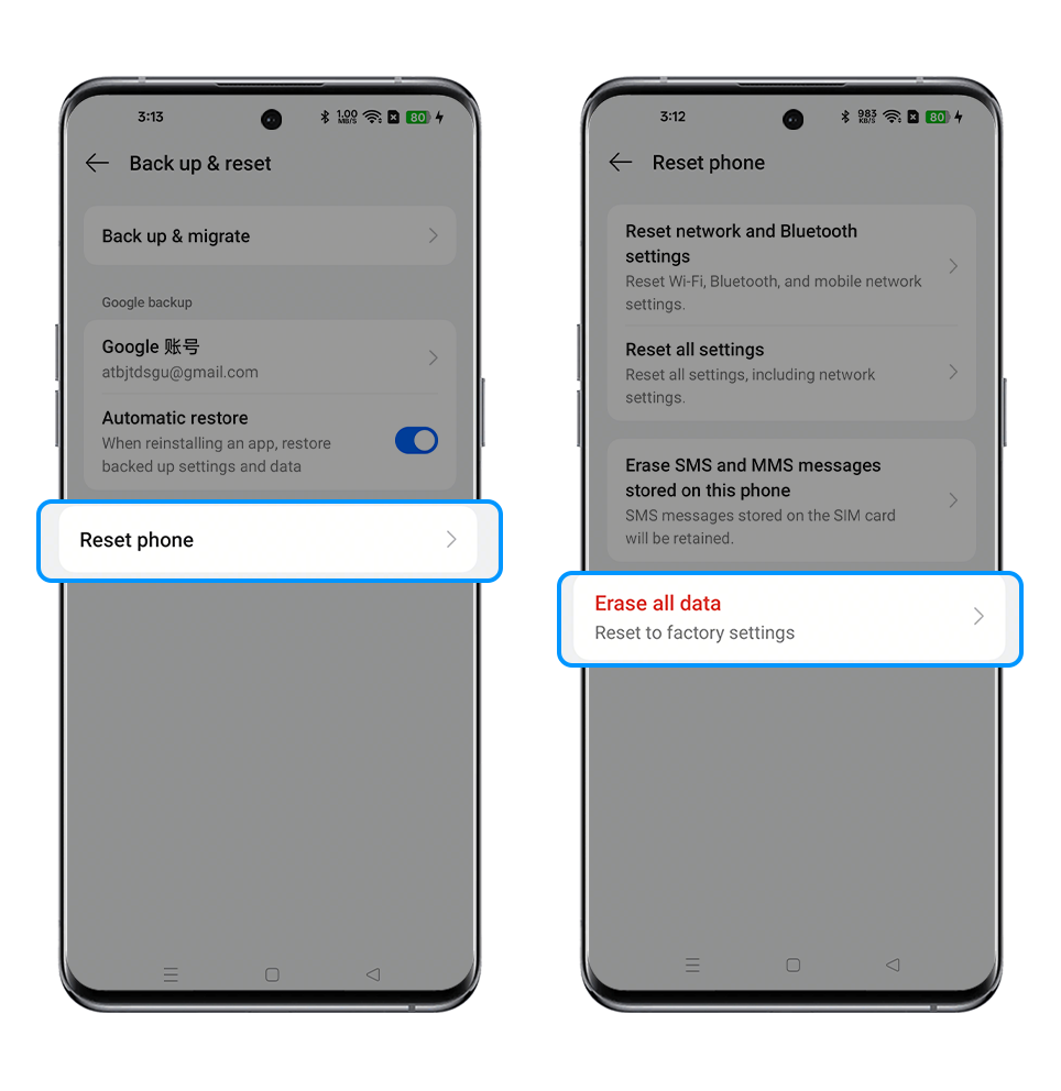 factory reset phone en