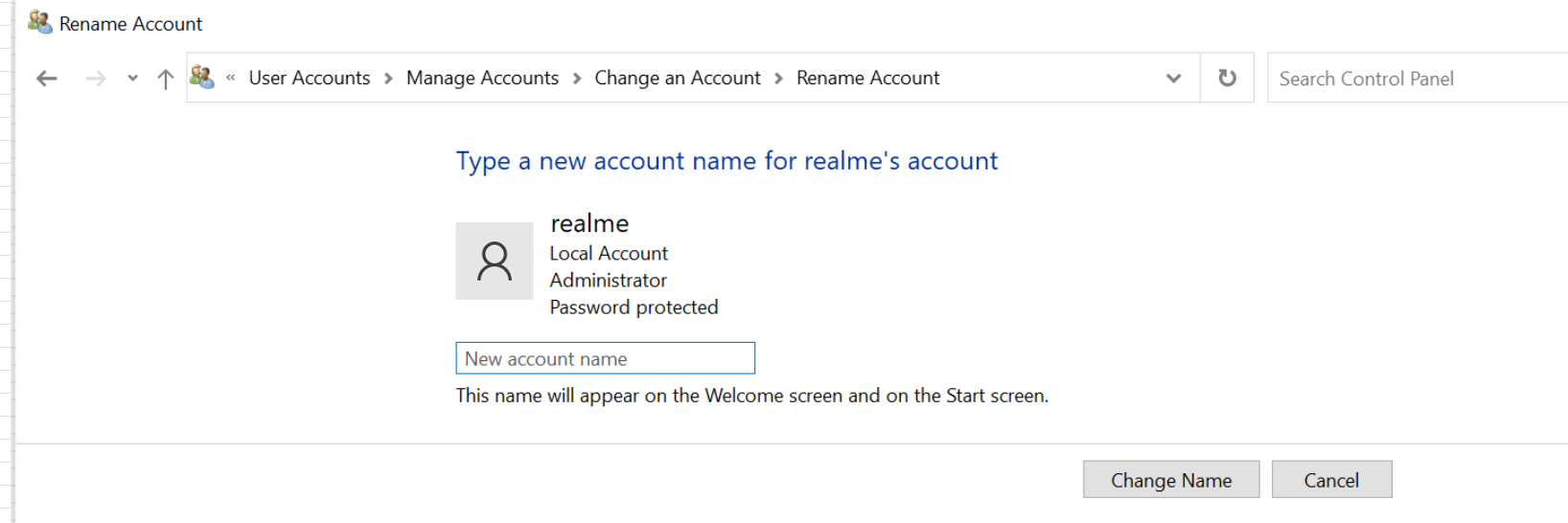 Change local account name