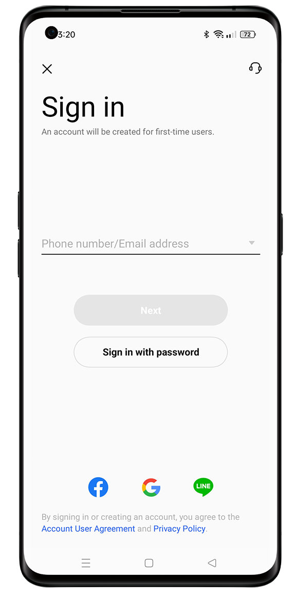 Sign-in or register on OPPO ID or HeyTap ID