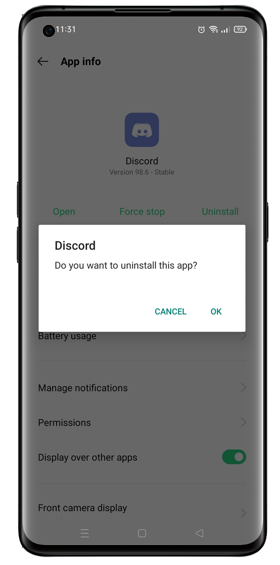 OPPO smartphone uninstall an application