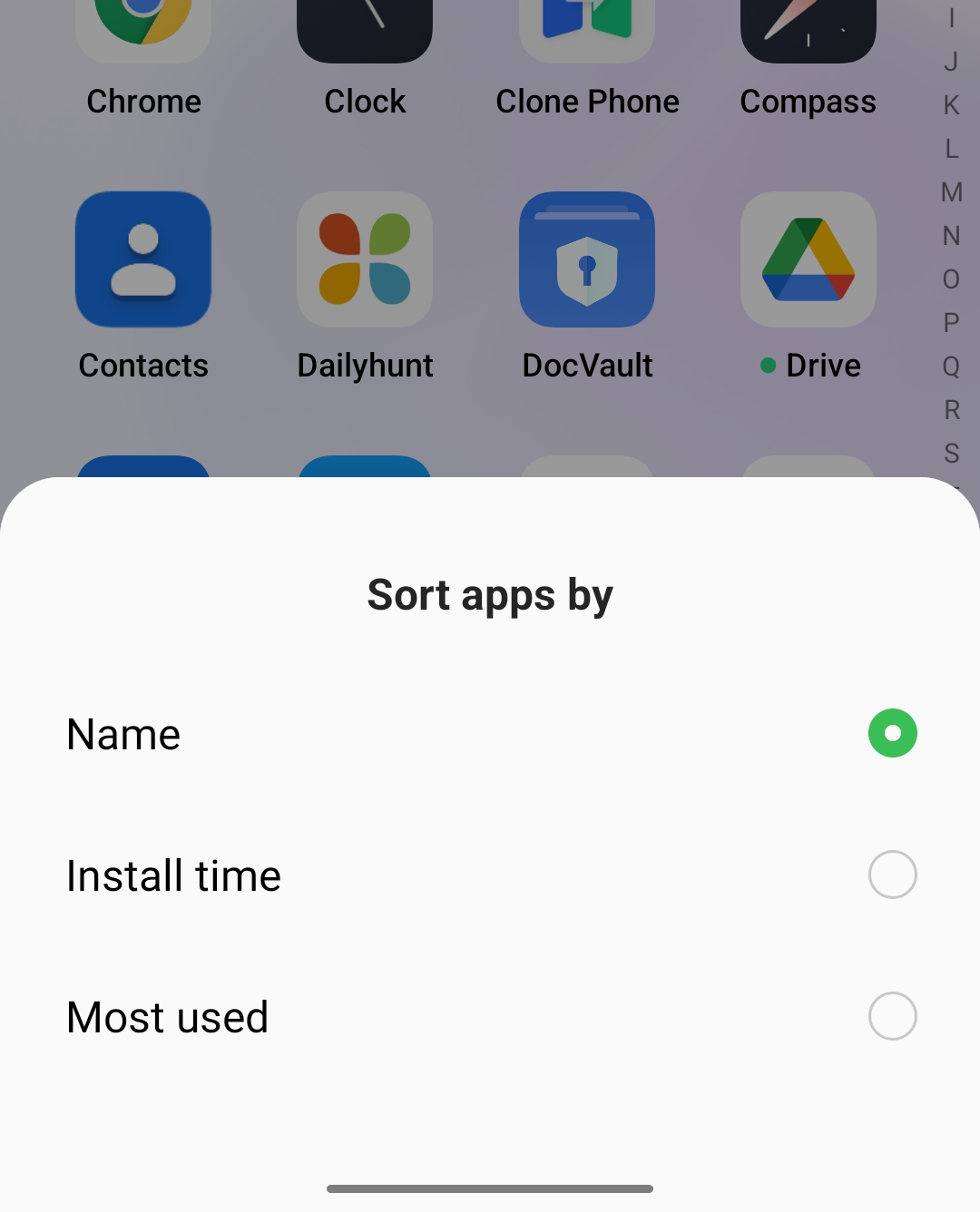 app sorting drawer mode
