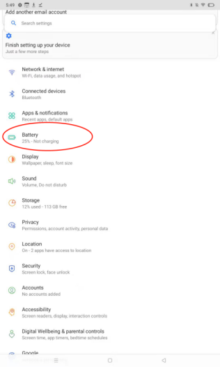 realme Pad battery settings 