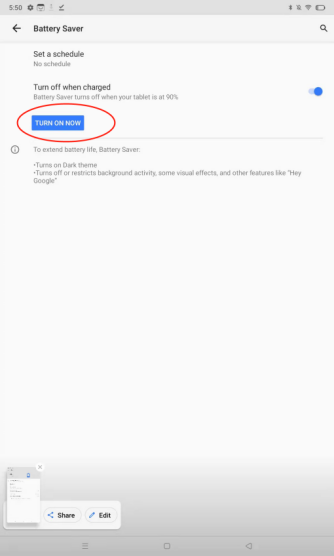 turn on battery saver mode realme pad 