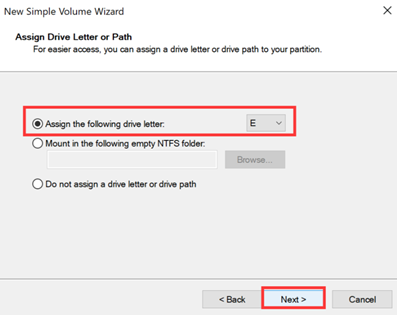 Assign the following drive letter