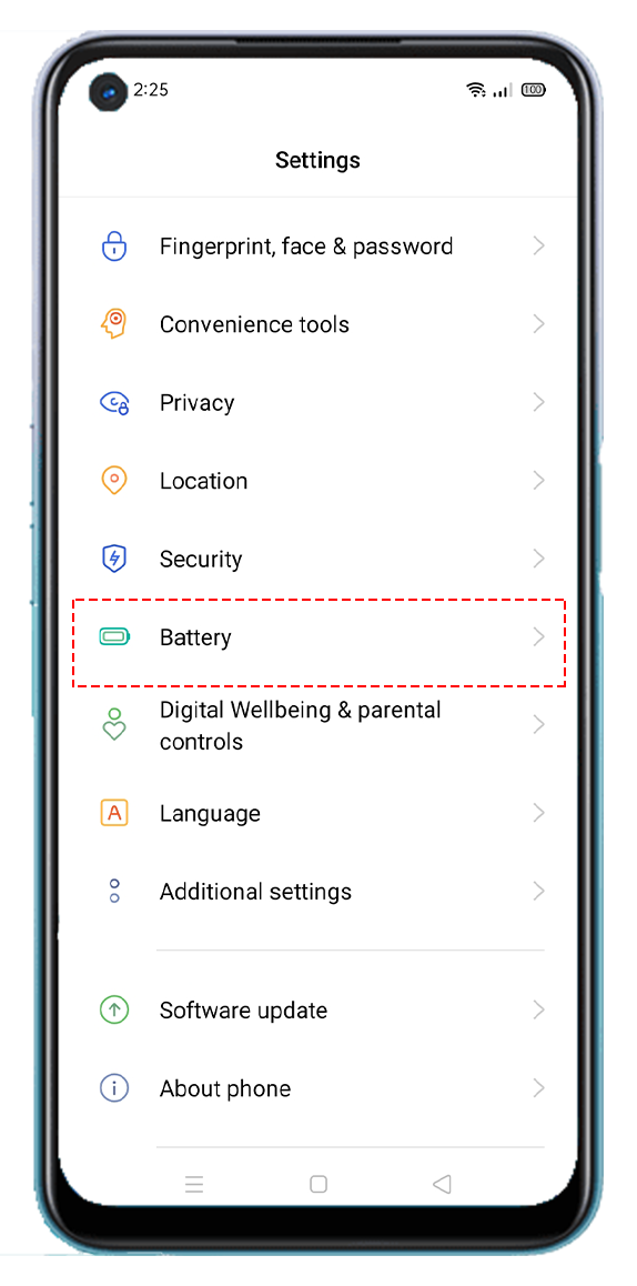 OPPO A54 Settings Battery