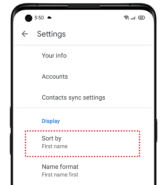 How to Sort the Display Name in Google Contacts?