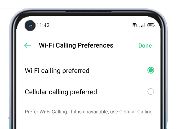OPPO A54 Wi-Fi Calling Preferences