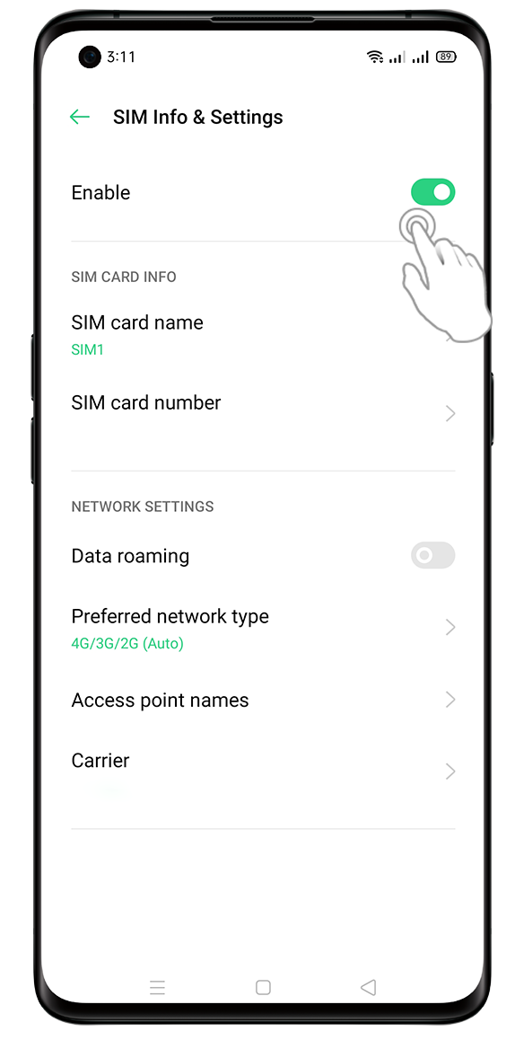 OPPO Enable SIM card