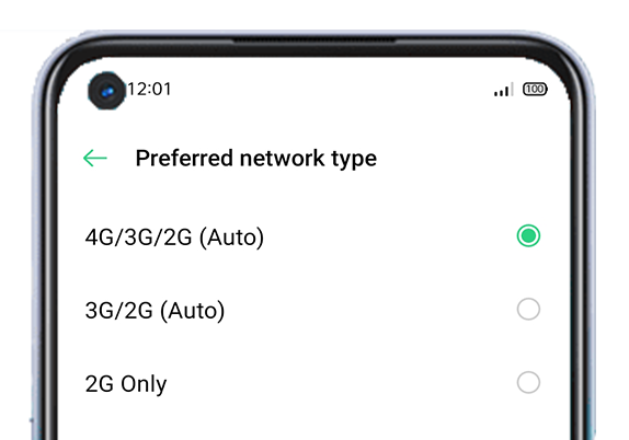 OPPO A54 Preferred network type
