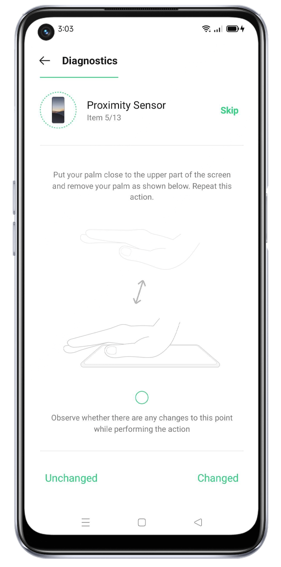 OPPO A74 5G Diagnostics on Proximity sensor
