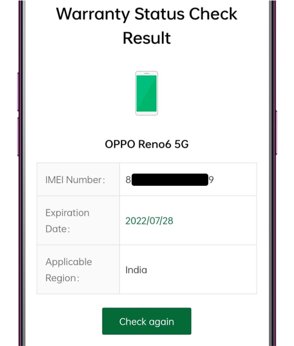 Warranty Status Check in MY OPPO