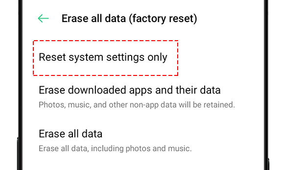OPPO Reset System settings only