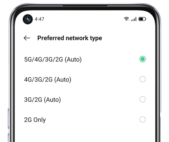 OPPO A74 5G Preferred Network Type