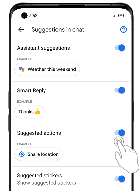 All about suggestions when chatting in Google Message App