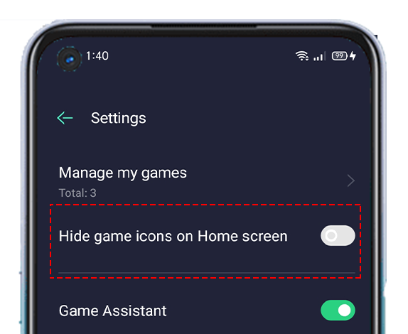 OPPO A54 Hide Games on Home screen