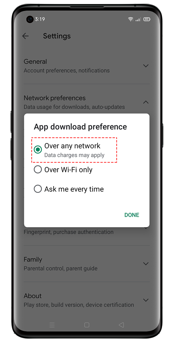 OPPO Play Store App download preferences