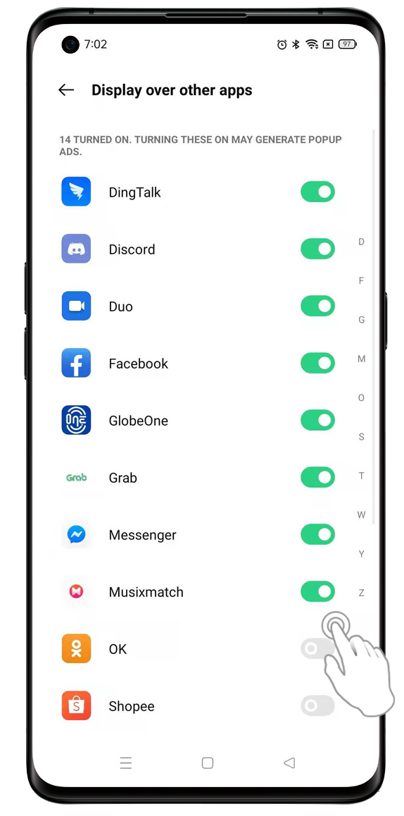 OPPO display over other apps