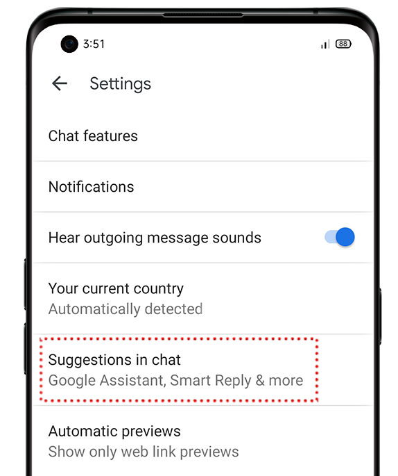 All about suggestions when chatting in Google Message App