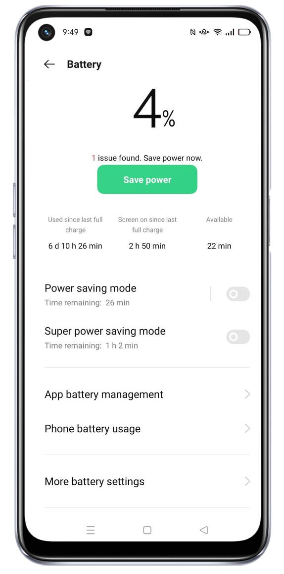 OPPO A74 5G Battery Saver Mode