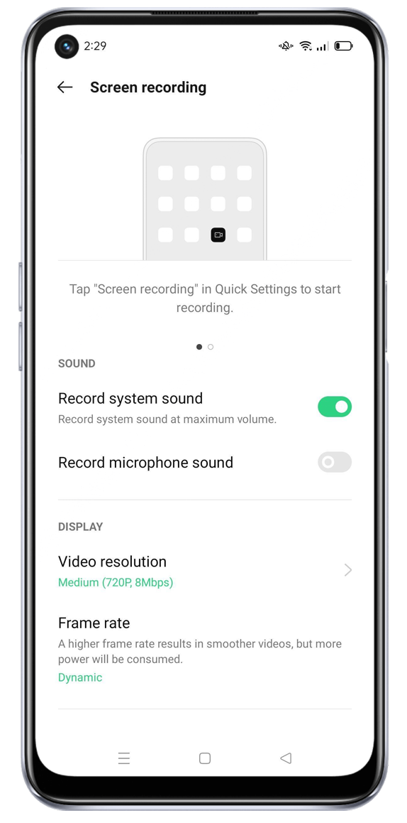 OPPO A74 5G Screen Recording feature